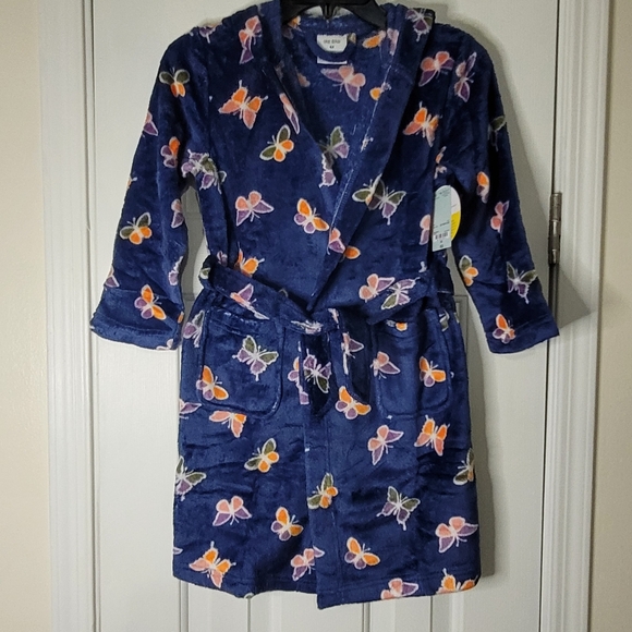 Okie Dokie Toddler Girls Mid Length Long Sleeve Hooded Butterfly Robe Blue 6X - Picture 9 of 11